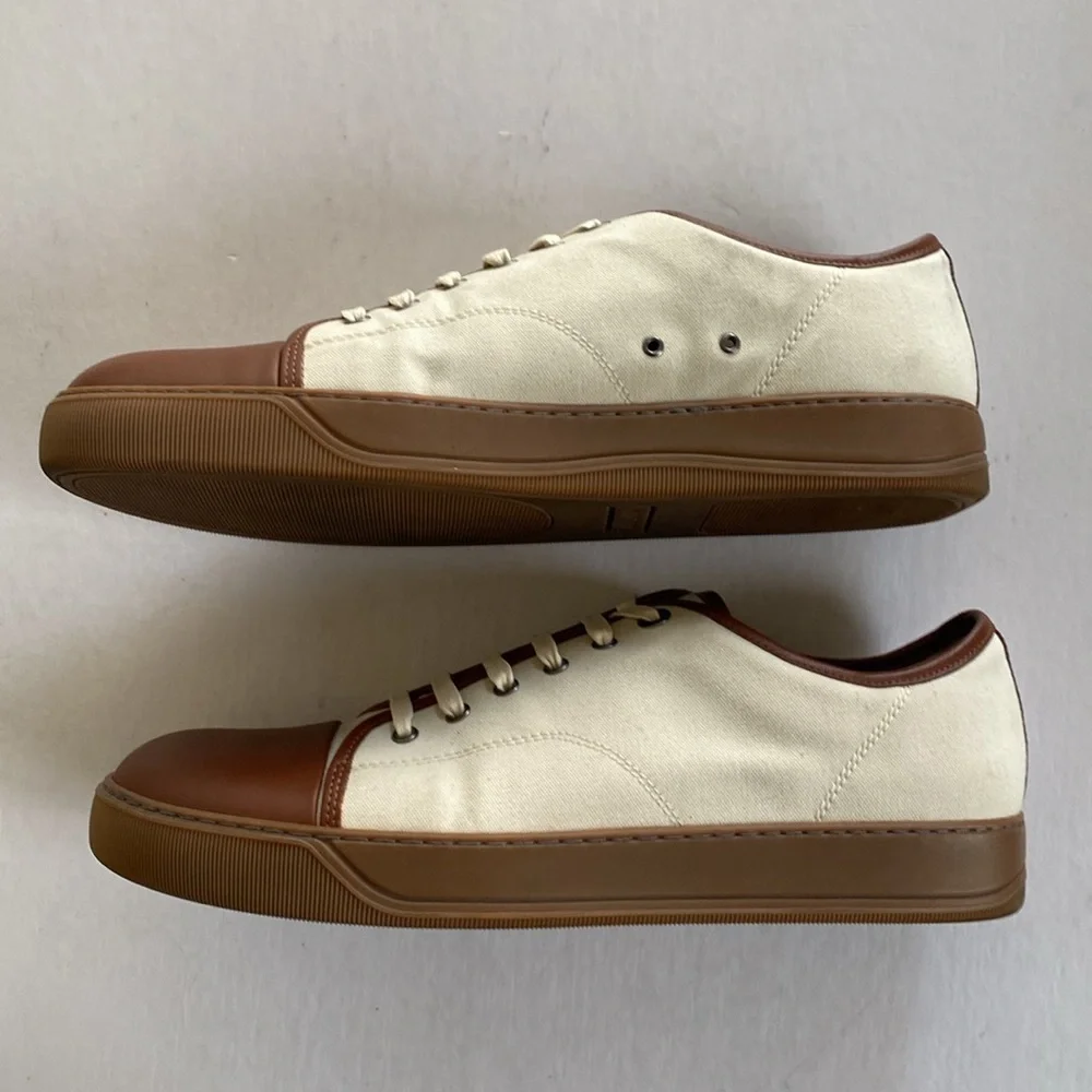 LANVIN Men’s Cream/Brown Lace Up Sneakers Size 11 - Picture 3 of 9